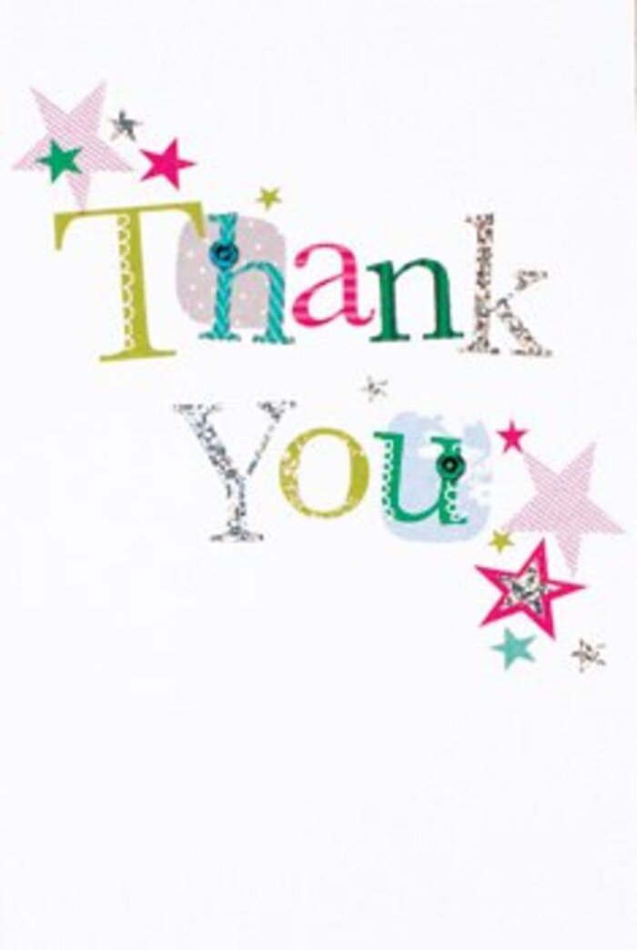 The arrangement of letters on this thank you card exudes a poised exuberance, reflecting the dynamic yet friendly pace of Willesden life. Every letter in the phrase carries its own unique flair-some whimsical, adorned with playful spots and curves, others dignified and almost musical in form. Striking stars, some shining with candy pink stripes, others soaked in bold turquoise or radiant silver, cluster near the centre as if to bless the sentiment with extra happiness, evocative of fireworks over Brent River Park. The balance of white space adds a modern spaciousness, dusted with stardust that draws the eye while allowing each element to breathe. This card offers understated elegance; it's never overbearing yet always warm, making it a fitting companion to any bouquet-perhaps a thoughtful thank you or a spontaneous gift for someone on the leafy stretches of Harlesden Road. Its presence is soothing and uplifting, much like the floral arrangements that regularly leave Willesden Florist for same-day delivery, connecting community with every heartfelt note.