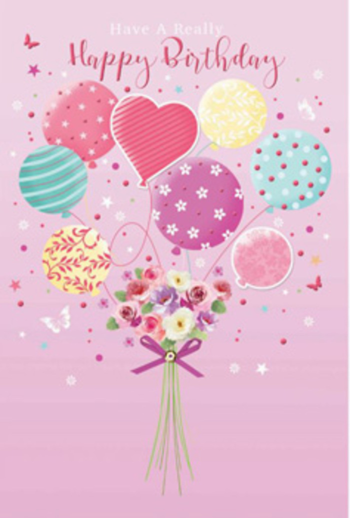 A tender sense of jubilation runs through this birthday design, reminiscent of the relaxed, friendly atmosphere you feel strolling through Willesden on a sunny day. The upper part of the illustration is filled with softly glowing balloons that seem to float effortlessly, like colourful bubbles drifting above the rooftops near Willesden High Road. They are tinted in soothing shades of pale sunshine, rosy fuchsia, lavender, and minty green, each balloon rounded and smooth, with a gentle sheen that hints at reflected light. Decorative patterns curl and dance over their surfaces-fine stripes, playful dots, and floral motifs-giving each balloon its own expressive character, as though they are guests gathered at a birthday celebration. Below, a hand-tied bouquet anchors the scene. The flowers are petite yet abundant, featuring small roses and soft, daisy-like blossoms that cluster together in a fragrant tangle. Their petals are velvety and delicately shaded from cream through blush into rose, mimicking the way morning light might touch the petals of flowers in a local Willesden garden. The bouquet's stems draw downward into a neat bundle, secured by a rich purple bow that shines softly, evoking the skilled finish of a real arrangement prepared by Willesden Florist for a special birthday delivery. Around the bouquet, whimsical butterflies and tiny star shapes hover, adding an airy, dreamlike quality, as if the entire scene has been paused in a single moment of happiness. The overall mood is one of gentle celebration and affection, perfect for expressing to someone in Willesden that they are cherished on their special day.