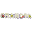 A personalised floral tribute spelling "GRANDPA" stretches in a gentle arc across a plain white background, crafted with the quiet elegance typical of a skilled local funeral florist. Each bold capital letter is formed entirely from closely packed white chrysanthemums, the blooms arranged so tightly that they create a thick, cushioned surface, soft and textured like a field of tiny, overlapping petals. Their bright white tone shines cleanly against the background, suggesting peace, honour, and a calm farewell. Along the base of the letters runs a slim line of soft lavender ribbon, providing a cool pastel outline that subtly lifts the design and adds a hint of tender colour. The letters are supported by discreet dark green bars, practical yet unobtrusive, ensuring the tribute can be placed securely on stands at a crematorium chapel, graveside, or church in and around Willesden. Carefully composed accent sprays bring gentle bursts of colour. On the "G" and the "D," rich crimson-red anthuriums with their glossy, heart-shaped petals and upright yellow spadices sit among deep green foliage, their bold hue evoking deep affection and gratitude. On the first and final "A," sprays of lime-toned orchids with yellow-green petals and intricate centres spill gracefully over the white base, suggesting resilience and lasting love. The arrangement feels both strong and tender, well suited to accompany a hearse along Willesden Lane or to rest quietly beside the coffin during a final service, offering a simple, beautiful way to honour a cherished grandfather's life and legacy.